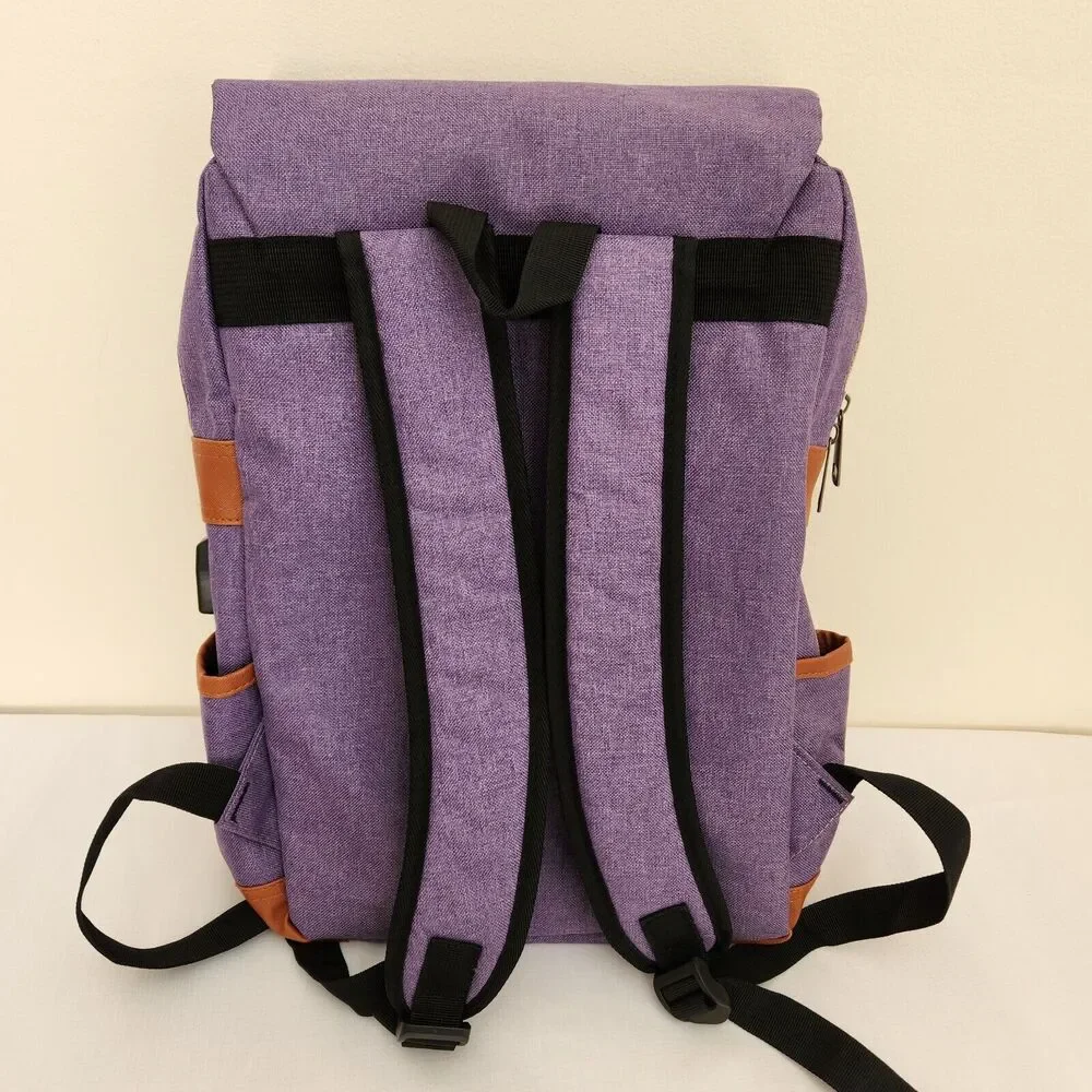 UGrace Backpack Laptop Travel ~ USB Charging Port Purple Canvas Water Resistant.